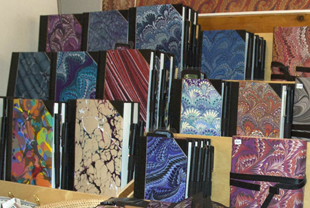 books for sale made with marbled paper